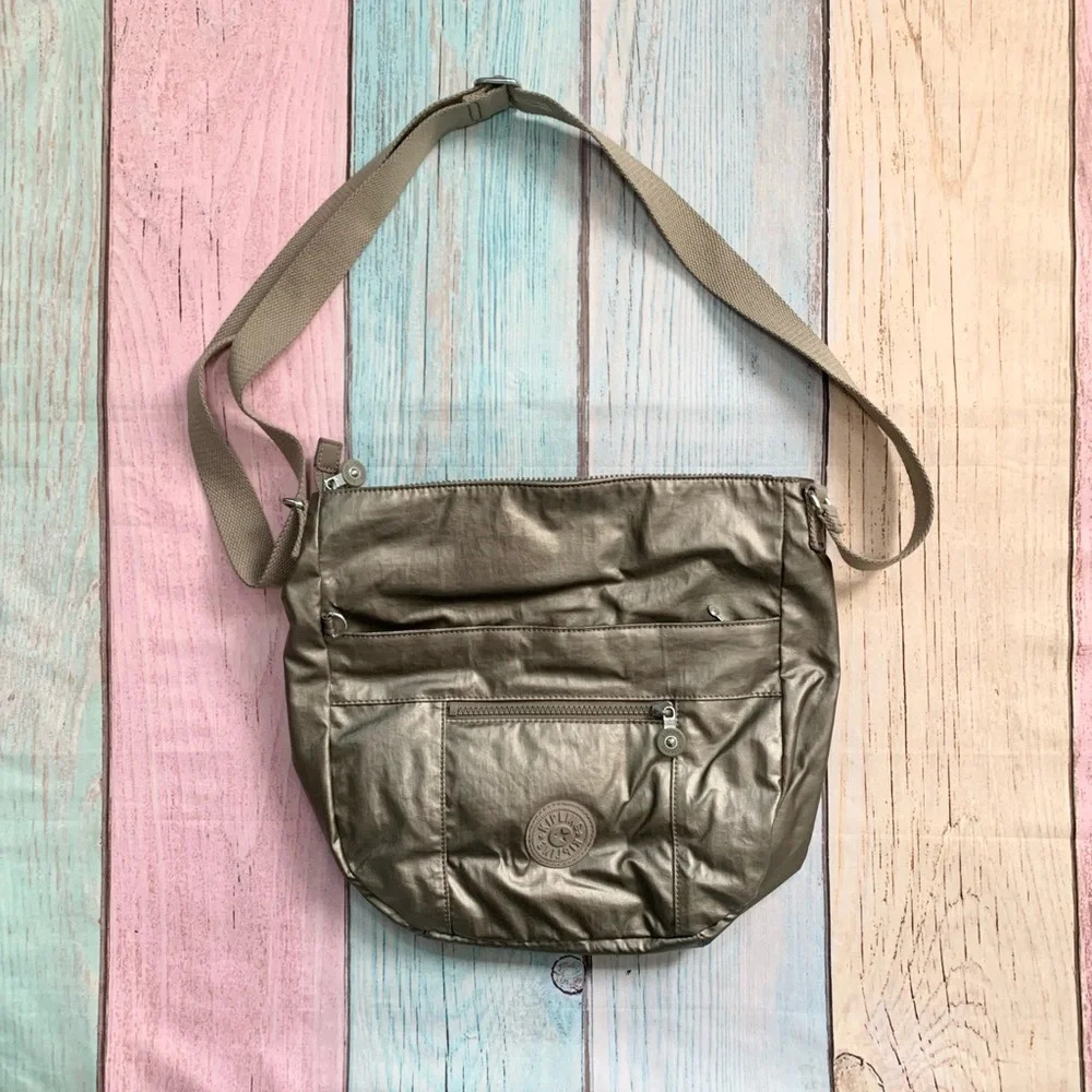 Kipling metallic gray crossbody bag medium size